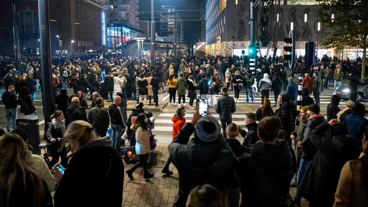 Tens of thousands of demonstrators take part in protests against coronavirus restrictions in Rotterdam. Picture: Killian Lindenburg/ANP/AFP