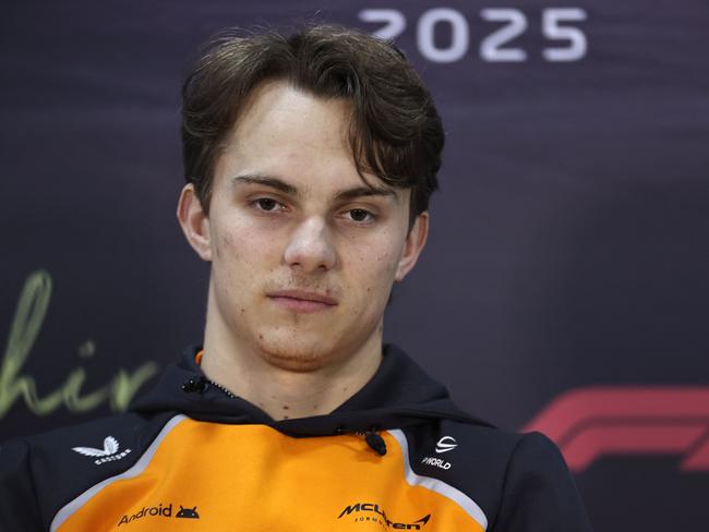 McLaren's Australian driver Oscar Piastri attends a press conference on the third day of the Formula One pre-season testing at the Bahrain International Circuit in Sakhir on February 28, 2025. (Photo by FADEL SENNA / AFP)