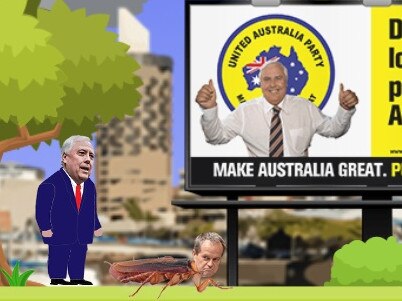 Screen grab from Clive Palmer’s new video game, featuring Bill Shorten as a cockroach.Supplied