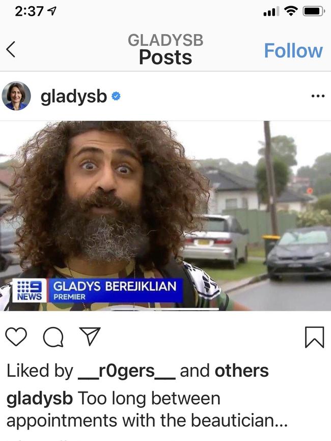 Gladys Berejiklian’s humorous Instagram post.