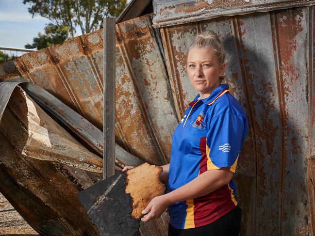 O’Sullivan Beach/Lonsdale president Heidi Condon pictured last year after the club sustained an arson attack. Picture: AAP/MATT LOXTON.