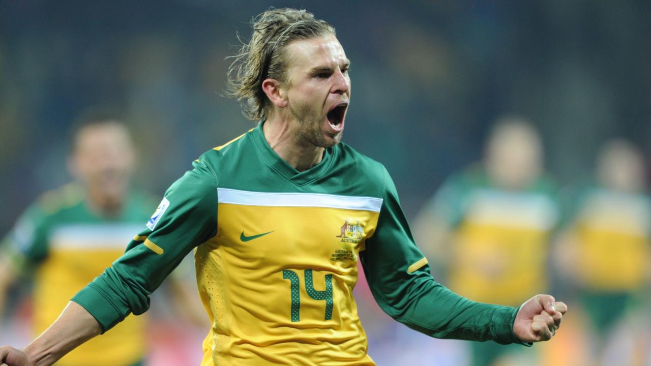 Brett Holman celebrates his goal against Serbia at the 2010 World Cup in South Africa.