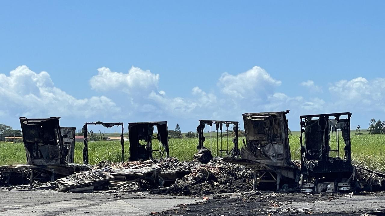 The fire destroyed some structures in the truck depot.