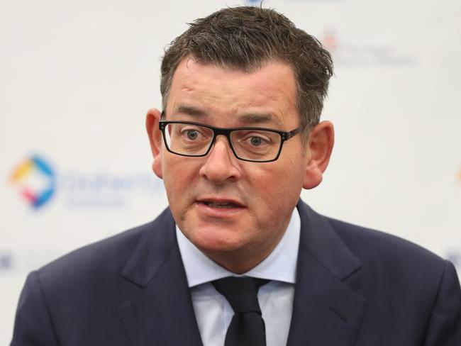 Victorian Premier Daniel Andrews speaks to the media after a tour of the Doherty Institute in Melbourne. Tuesday, March 3, 2020. The Doherty Institute is conducting research on the coronavirus.  (AAP Image/David Crosling) NO ARCHIVING