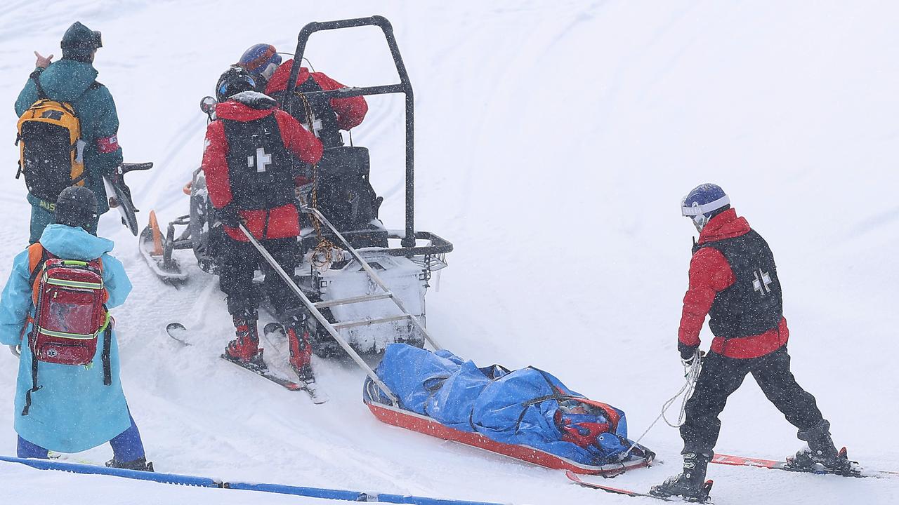 Belle Brockhoff was carried down the mountain. Photo by Cameron Spencer/Getty Images.