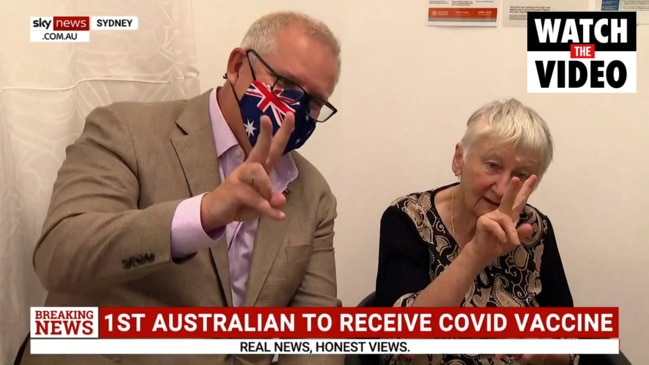 Hilarious moment after first Australian receives COVID-19 vaccine