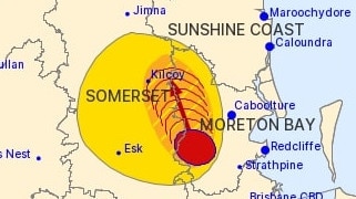 A map showing the path of the storms at 2.15pm.