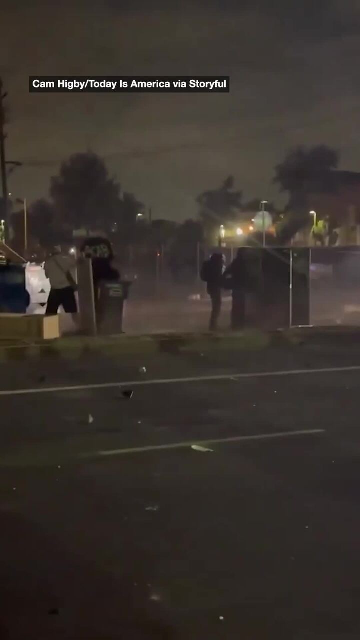 Road blocked as protests turn chaotic in LA