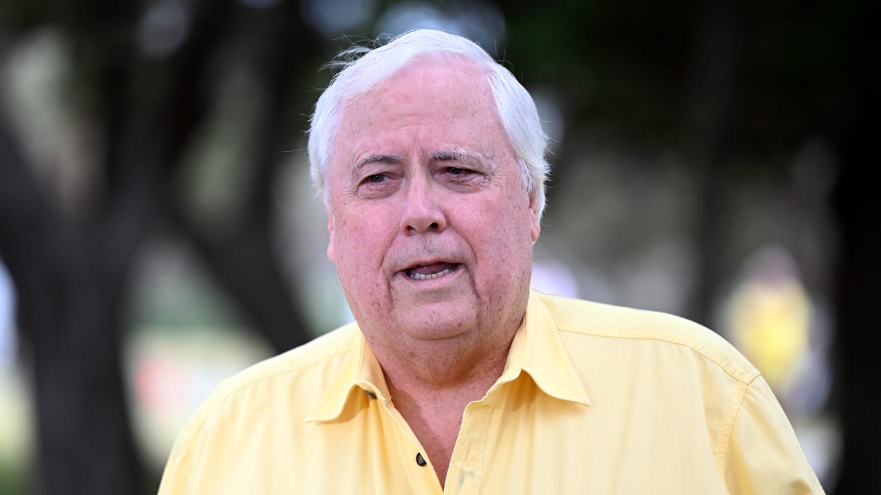 Businessman Clive Palmer speaks during a press conference on the Gold Coast. Picture: NCA NewsWire / Dan Peled