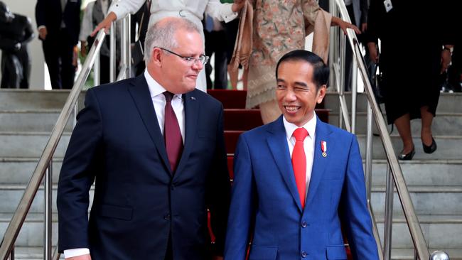 Prime Minister Scott Morrison during his meeting with President Joko Widodo before his inauguration on Sunday. Picture: Adam Taylor