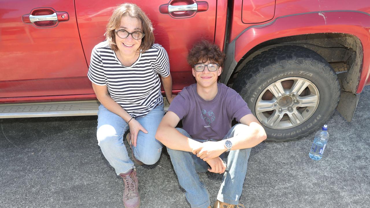 Bimbi Park’s Katrina Fotinas and son Nathaniel Fotinas helped evacuate visitors during the night Picture: Mark Wilson.