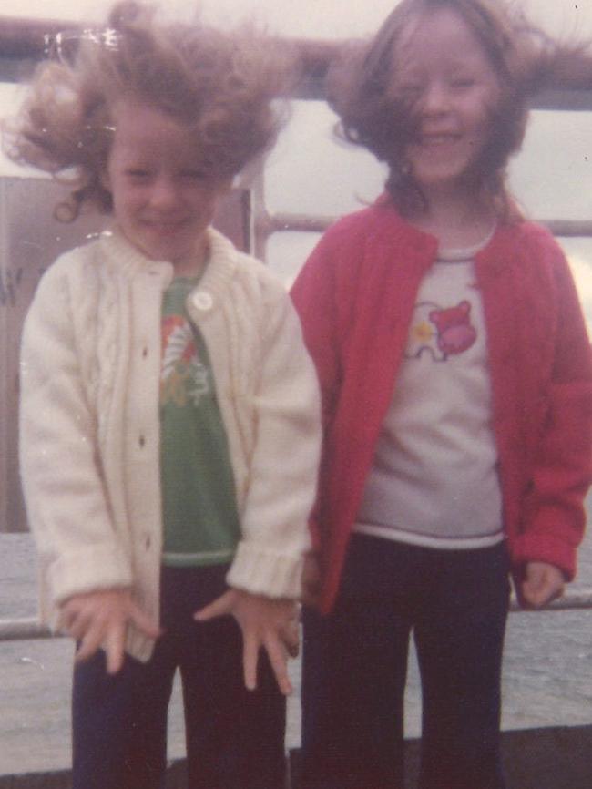 Sandi McDonald with sister Lisa on the steamer en route to Australia. Picture: supplied by family.