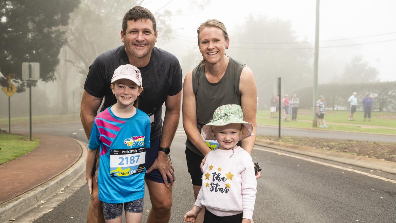 Jason and Jane Edmonstone with daughters Pippa (left) and Zoe are ready for Peak2Park 2022, Sunday, April 3, 2022. Picture: Kevin Farmer