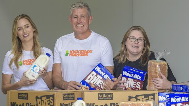 Kickstart for Kids founder Ian Steel with Jan Macfarlane (left) and Jan Marie (right). Picture: Roy VanDerVegt