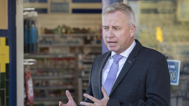 Premier Jeremy Rockliff at the South Hobart Pharmacy. Picture: Chris Kidd