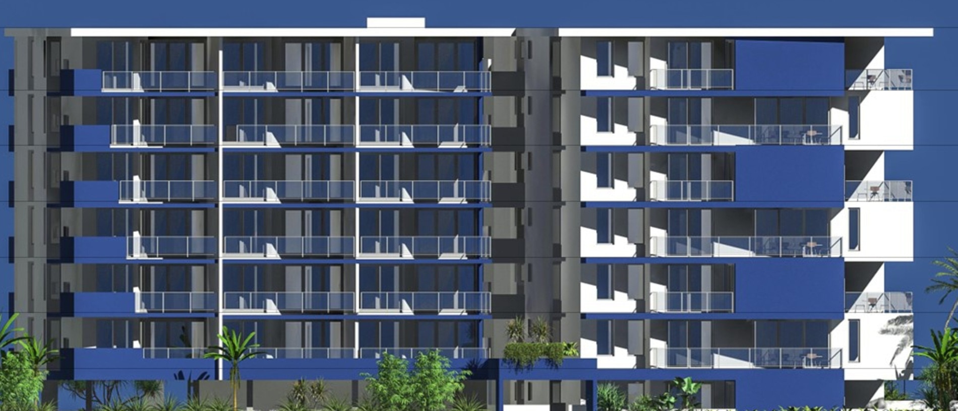 Opal Developments plans to transform the old Shelly Beach Motel into new seven-storey apartments. This is the concept image for the eastern aspect.