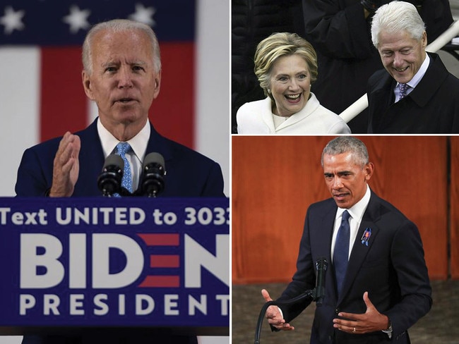 Joe Biden, left, Hillary and Bill Clinton, top right, and Barack Obama