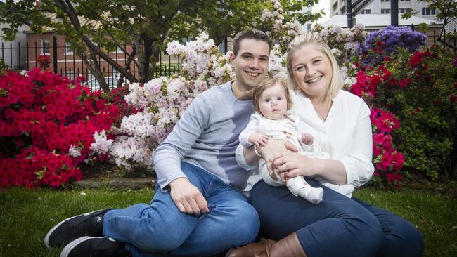 Andrew and Brooke Filisetti with their almost five-month-old daughter Haddie. <br/>Haddie has a heart condition and the family will participate in the annual HeartKids' Two Feet and a Heartbeat walk. Picture: LUKE BOWDEN