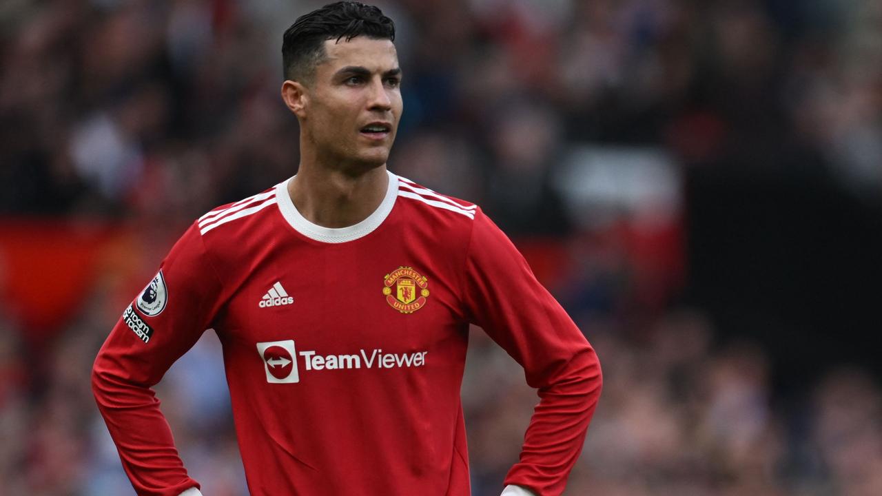 Manchester United's Portuguese striker Cristiano Ronaldo looks on during the English Premier League football match between Manchester United and Norwich City at Old Trafford in Manchester, north west England, on April 16, 2022. (Photo by Paul ELLIS / AFP)