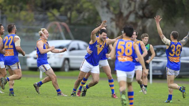 Cranbourne’s Marc Holt knows what it feels like to celebrate kicking the ton. Picture: News Limited.