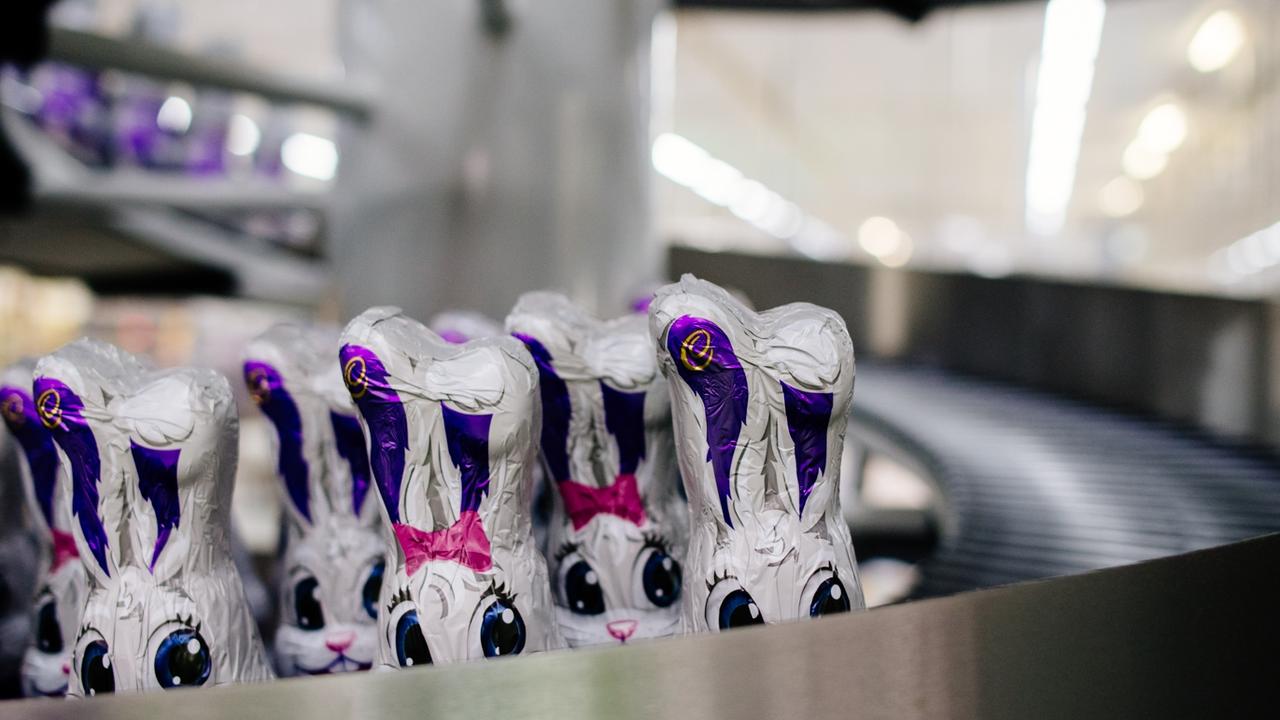 Easter bunnies make their way through Cadbury’s Melbourne factory. Picture: SBS/The Chocolate Factory: Inside Cadbury Australia.