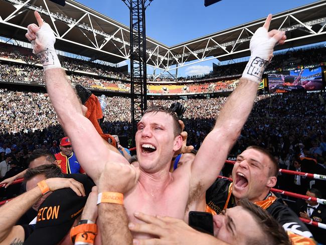 Jeff Horn celebrates his win over Manny Pacquiao in July 2017.