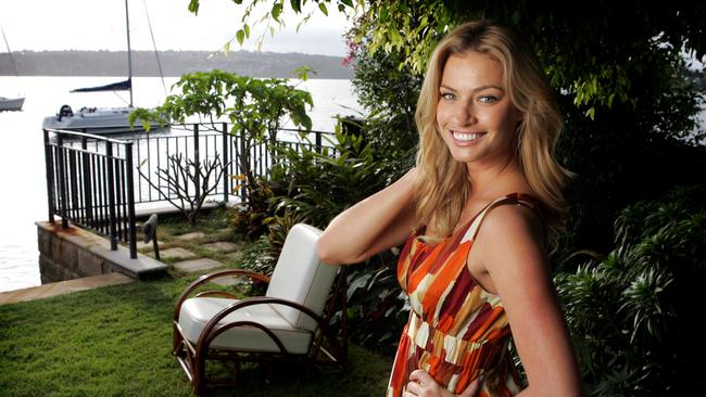 Model Kristy Hinze takes time out from shooting new Sportscraft campaign at Altona, Point Piper, Sydney.