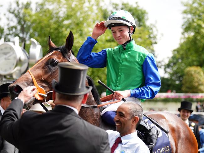 Billy Loughnane after riding Rashabar to victory in the Coventry Stakes on day one of Royal Ascot at Ascot Racecourse, Berkshire. Picture date: Tuesday June 18, 2024. (Photo by John Walton/PA Images via Getty Images)