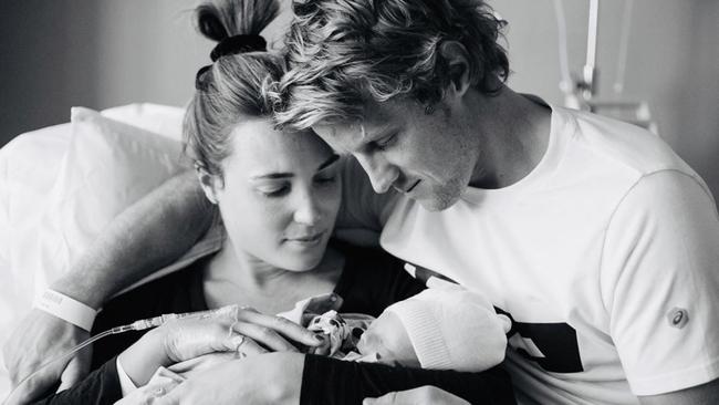 Rory and Belinda Sloane with baby Leo. Picture: Supplied