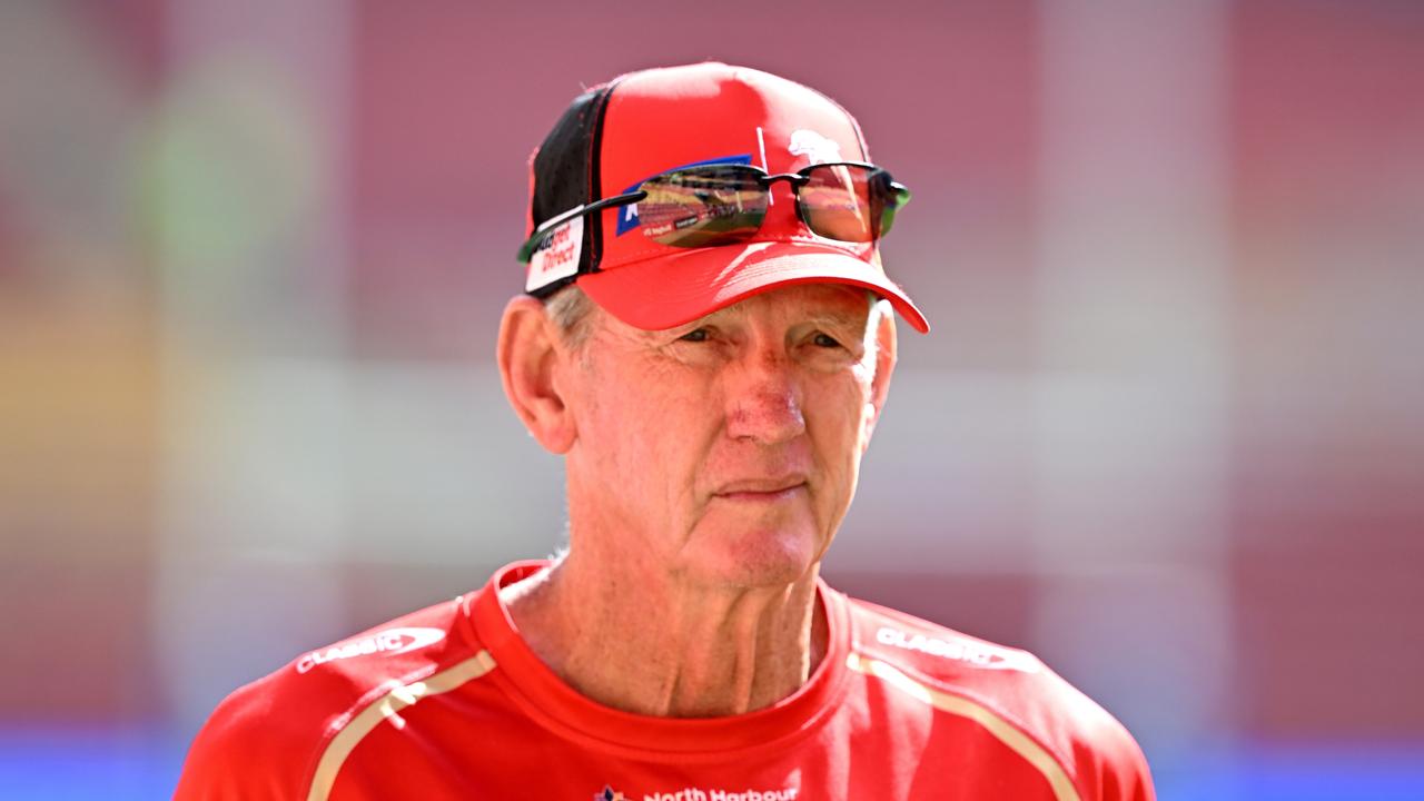 BRISBANE, AUSTRALIA - MARCH 23: Coach Wayne Bennett is seen during a Dolphins NRL training session at Suncorp Stadium on March 23, 2023 in Brisbane, Australia. (Photo by Bradley Kanaris/Getty Images)