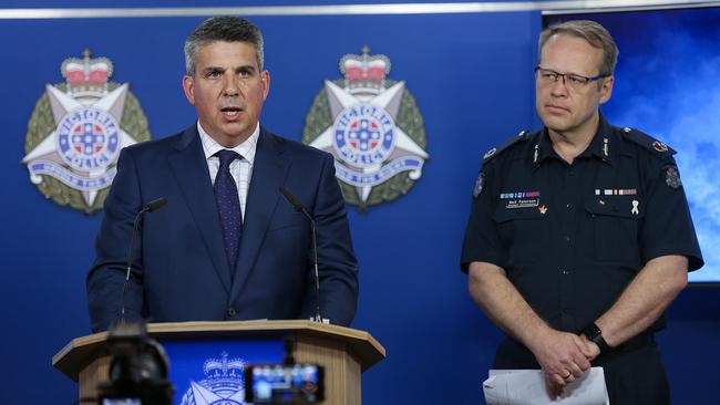 Victorian Police Assistant Commissioner Neil Paterson and Giles Thompson, CEO of Racing Victoria. Picture: Ian Currie