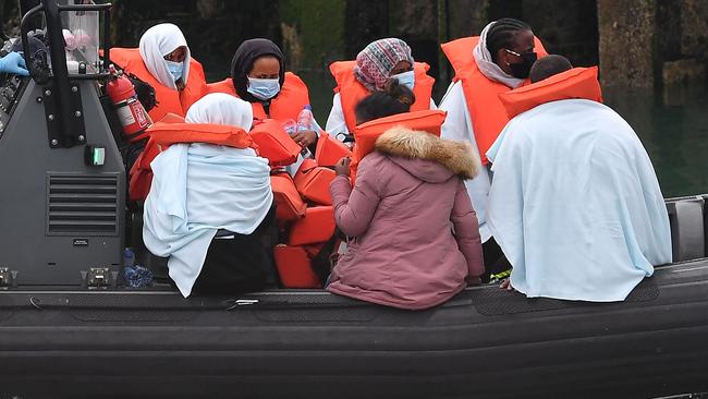 Migrants picked up while crossing the English Channel are brought into Dover last week. Picture: AFP