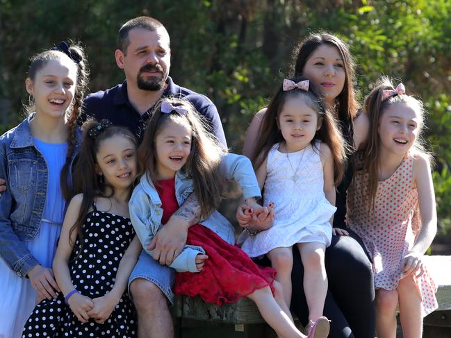 20/04/2018: Sammy & Melanie Muratore Home School their five daughters, Angel (13) Mia (8) Sienna (6) Kiara (4) & Molley (10). Stuart McEvoy for The Australian.