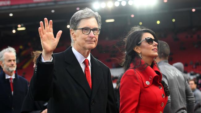 Fenway Sports Group owner John W. Henry and wife Linda Pizzuti at Liverpool’s home ground of Anfield. Picture: Getty Images.