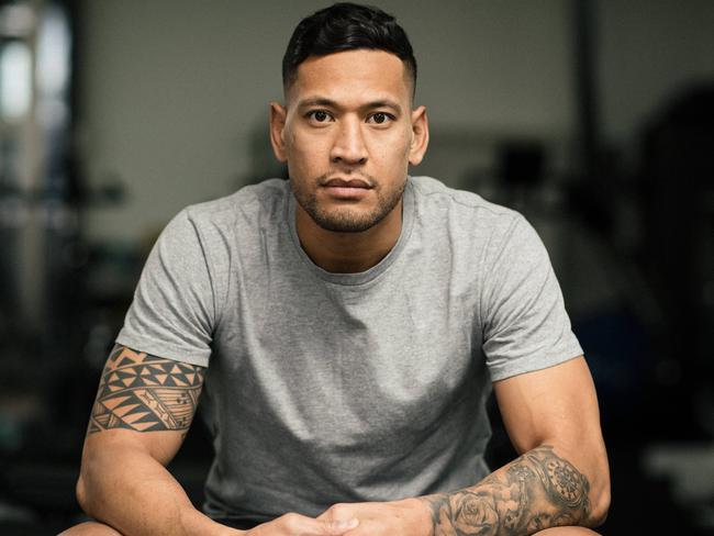 Israel Folau takes time out at a gym in Adelaide SA.