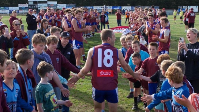 Modewarre's Josh Finch runs out for his 330th game for the Warriors. Picture: Modewarre Football Club.