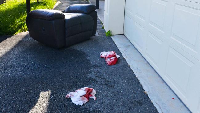 Bloodied towels at the scene of the alleged shooting in Littlehampton.