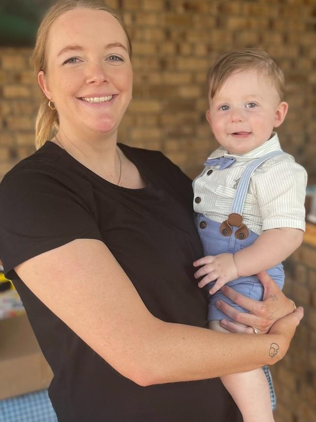 Taylor Breen of Whyalla who is expecting her first child and hopes to give birth in Whyalla Hospital, with a friend’s son Otis.