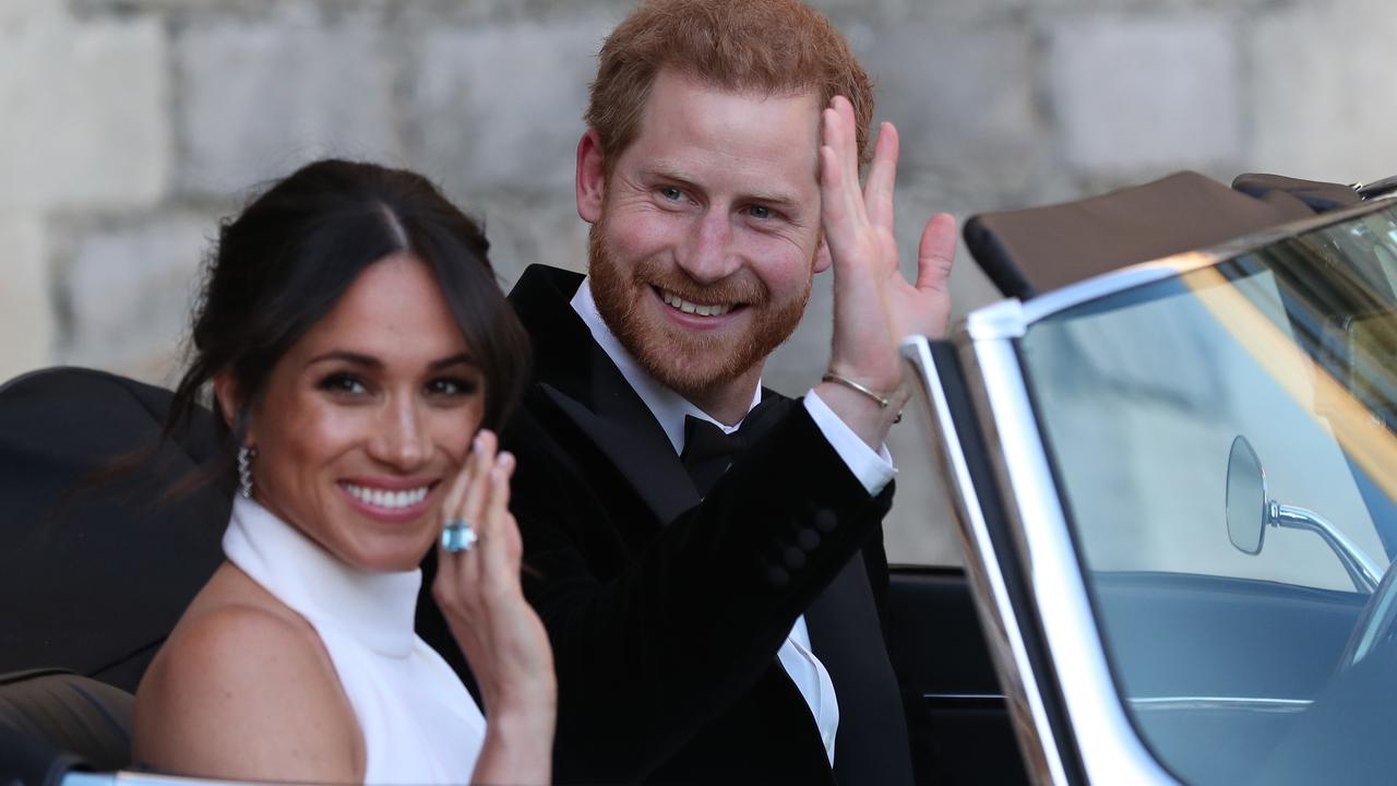 Meghan wore Diana’s prized ring as her something blue. Picture: Steve Parsons/WPA/MEGA