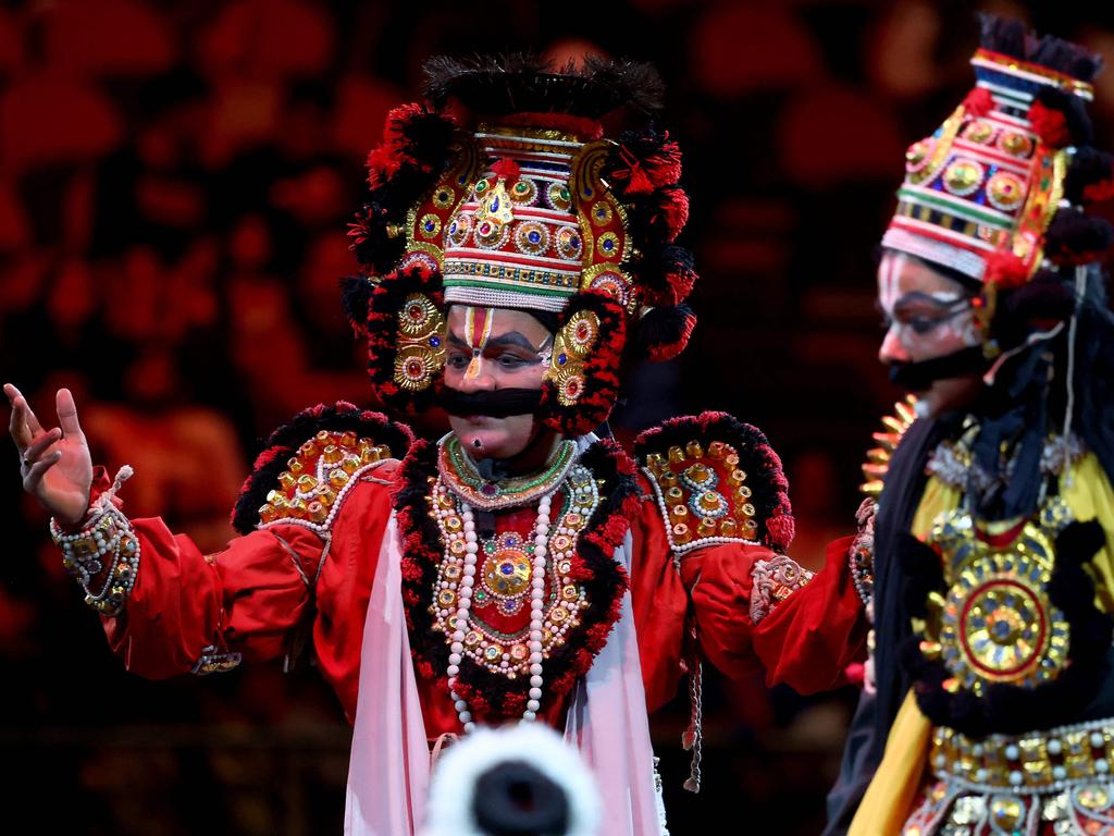 As well as enjoying the spectacular stadium event, as seen above, the two leaders also unveiled a foundational plaque for ‘Little India’. Picture: David Gray/AFP)