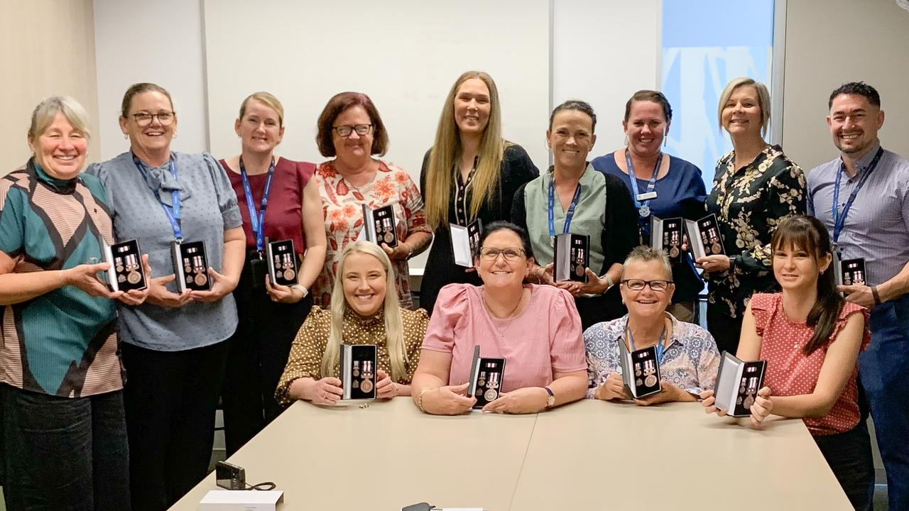 Thirteen Mackay-based Community Corrections Officers were this week awarded the Emergency Response Medal with Covid-19 clasp as a thanks for their commitment to keeping Queenslanders safe when the pandemic shut state and international borders.Â Picture: Contributed