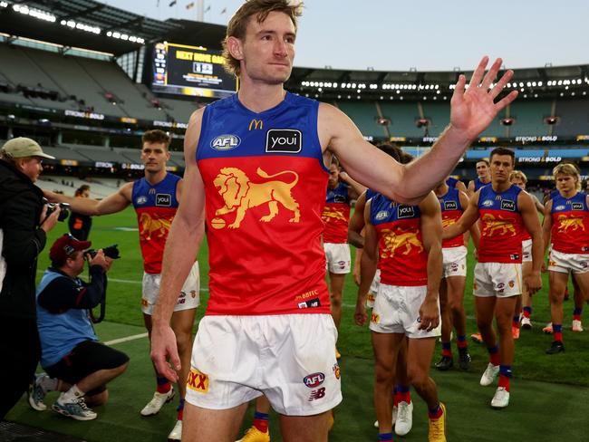 Lions co-captain Harris Andrews has hailed the job Greg Swann has done as the Brisbane club’s chief executive. Picture: Josh Chadwick/AFL Photos/via Getty Images