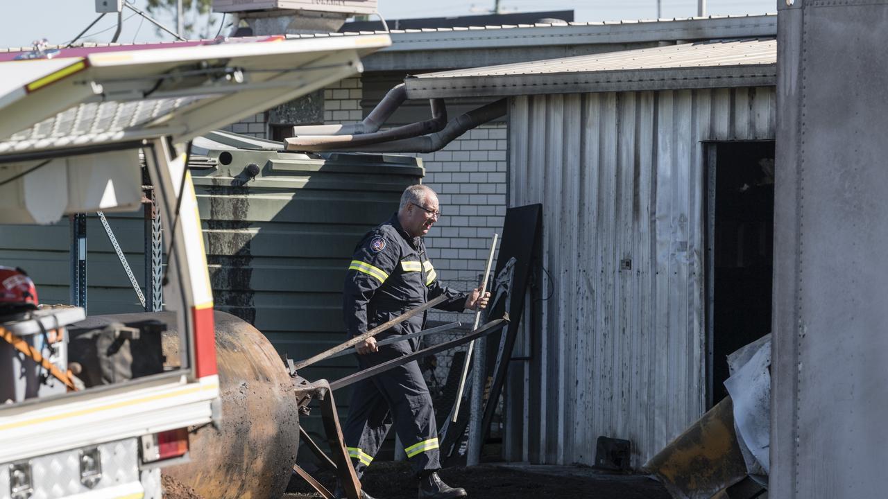 QFES fire investigator David Lethbridge at the scene of the fire at Jim's Jerky, Wednesday, April 5, 2023. Picture: Kevin Farmer