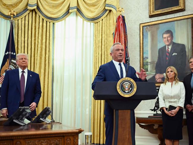 Robert F. Kennedy Jr. speaks after being sworn in as Secretary of Health and Human Services as US President Donald Trump (L) and family members (R) look on in the Oval Office. Picture: AFP