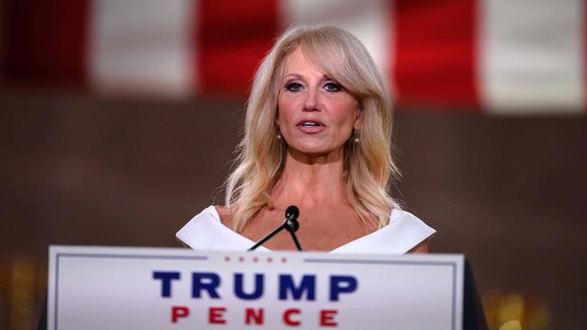 Outgoing Counsellor to US President Donald Trump, Kellyanne Conway, addresses the Republican National Convention. Picture: Nicholas Kamm/AFP