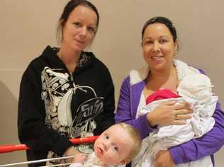 BARGAIN HUNTERS: Michelle Rixon and Alicia Mather with their babies Luka Daniel Rixon and Angel Shirley Rixon, say they don’t find groceries in Rockhampton to be too expensive. Picture: Amy Haydock