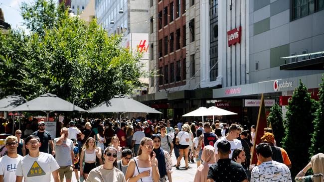 Boxing Day shoppers in the Rundle Mall, Adelaide. Picture: Morgan Sette