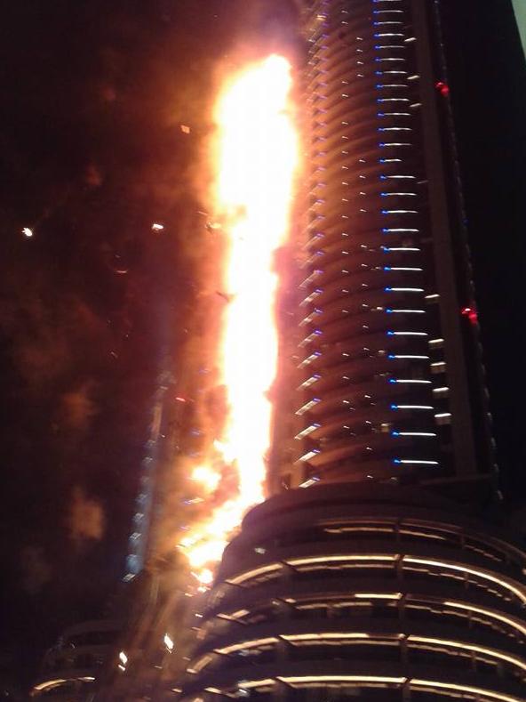 The Address Hotel Downtown in Dubai was partially engulfed in flames on New Year’s Eve in 2015. Picture: Geoffrey Schuhkraft