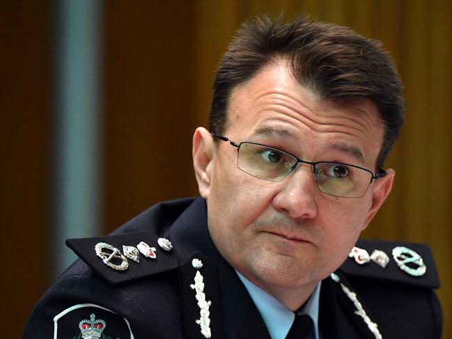 Australian Federal Police AFP Commissioner Reece Kershaw appears before a Senate Estimates hearing at Parliament House in Canberra, Monday, 21 October, 2019. (AAP Image/Mick Tsikas) NO ARCHIVING