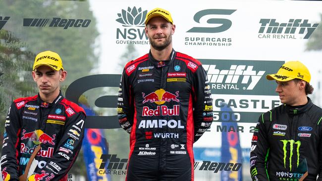 Broc Feeney (left) and Shane van Gisbergen (centre) have had their disqualifications upheld, after an appeal by Triple Eight was thrown out of a judicial hearing. Picture: Getty Images.